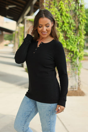 Brielle Henley Ribbed Long Sleeve - Black by Michelle Mae