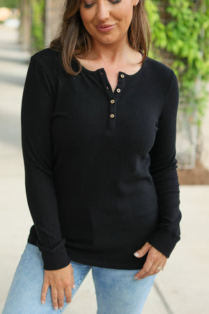 Brielle Henley Ribbed Long Sleeve - Black by Michelle Mae