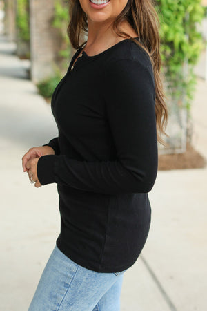 Brielle Henley Ribbed Long Sleeve - Black by Michelle Mae