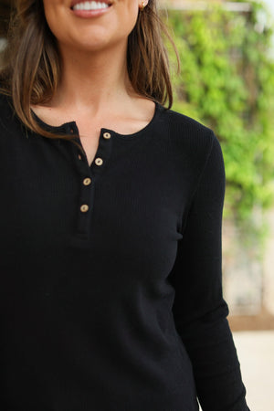 Brielle Henley Ribbed Long Sleeve - Black by Michelle Mae