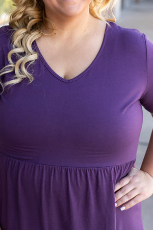 Sarah Babydoll V Neck Ruffle Short Sleeve - Dark Purple by Michelle Mae