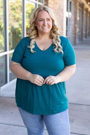 Sarah Babydoll V Neck Ruffle Short Sleeve - Teal by Michelle Mae