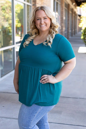 Sarah Babydoll V Neck Ruffle Short Sleeve - Teal by Michelle Mae