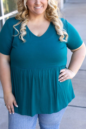 Sarah Babydoll V Neck Ruffle Short Sleeve - Teal by Michelle Mae