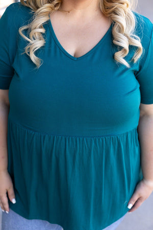 Sarah Babydoll V Neck Ruffle Short Sleeve - Teal by Michelle Mae