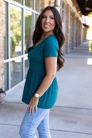 Sarah Babydoll V Neck Ruffle Short Sleeve - Teal by Michelle Mae