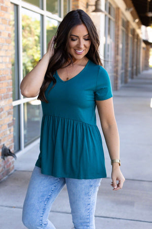 Sarah Babydoll V Neck Ruffle Short Sleeve - Teal by Michelle Mae