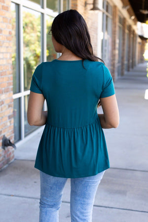 Sarah Babydoll V Neck Ruffle Short Sleeve - Teal by Michelle Mae