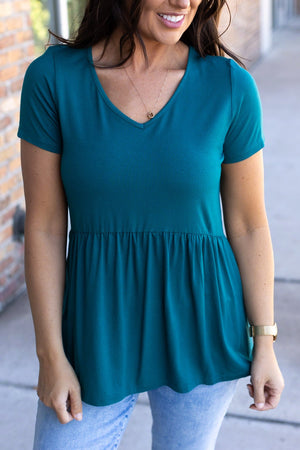 Sarah Babydoll V Neck Ruffle Short Sleeve - Teal by Michelle Mae