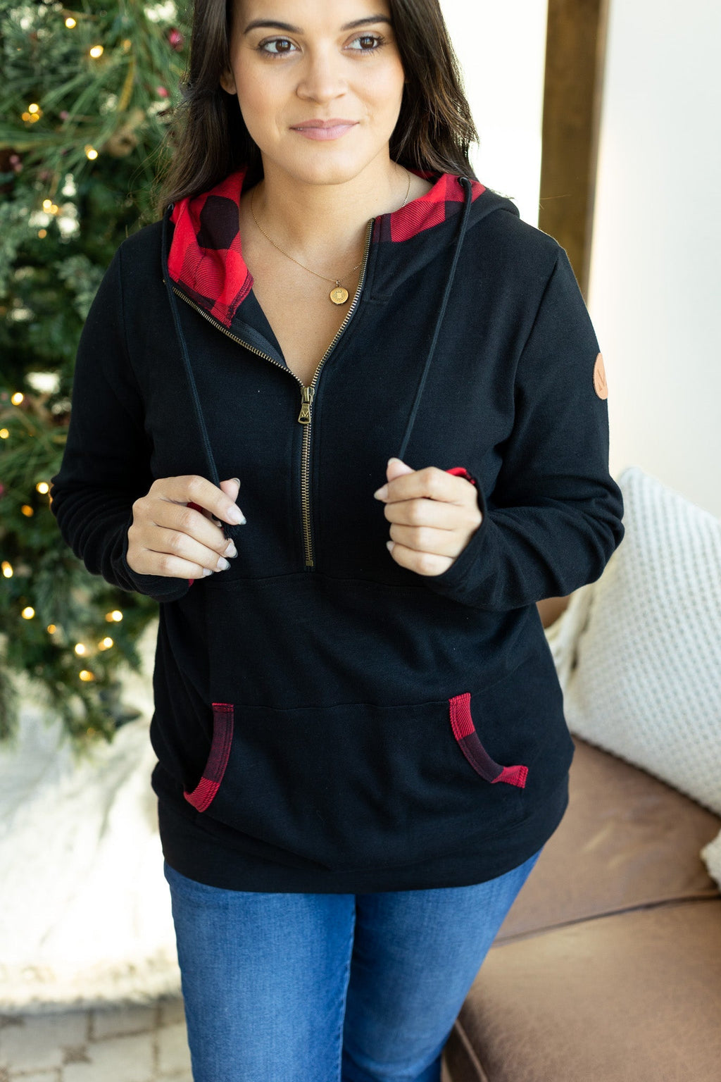 Avery Accent HalfZip Hoodie - Buffalo Plaid by Michelle Mae