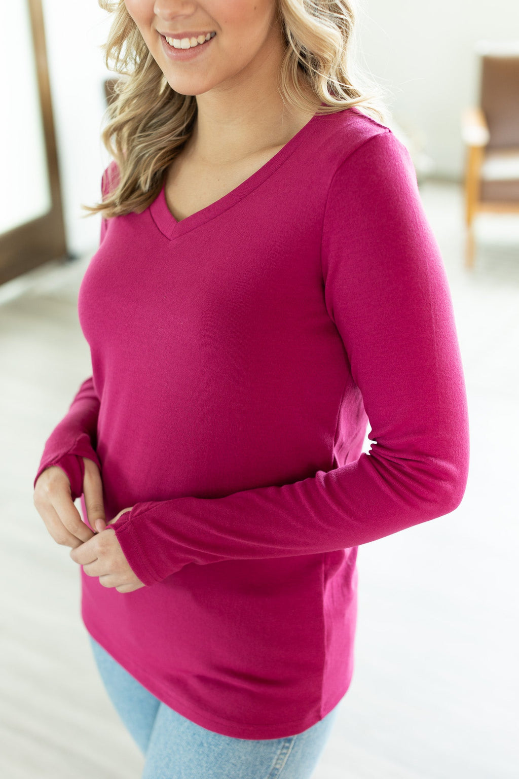 Leah Long Sleeve Top - Magenta by Michelle Mae