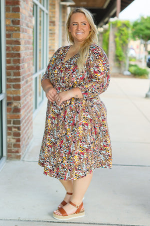 Taylor Buttery Soft Surplice Dress - Mocha Floral by Michelle Mae