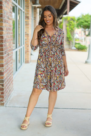 Taylor Surplice Dress - Buttery Soft Mocha Floral by Michelle Mae