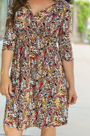 Taylor Surplice Dress - Buttery Soft Mocha Floral by Michelle Mae