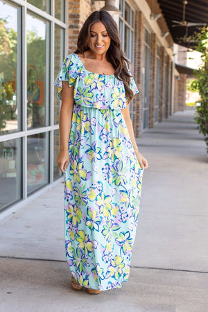 Oakley Off The Shoulder Maxi Dress - Mint Floral by Michelle Mae