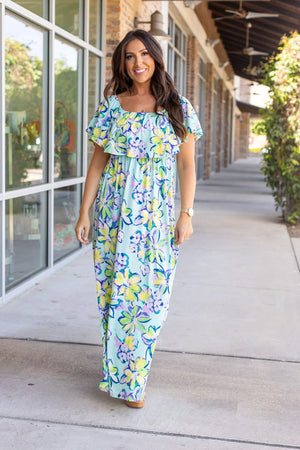 Oakley Off The Shoulder Maxi Dress - Mint Floral by Michelle Mae