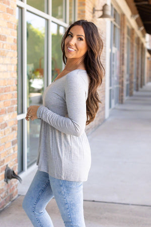 Long Sleeve Sarah Ruffle - Light Grey by Michelle Mae