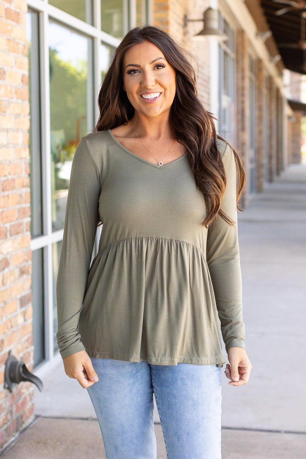 Long Sleeve Sarah Ruffle - Olive by Michelle Mae