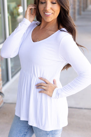 Long Sleeve Sarah Ruffle - White by Michelle Mae