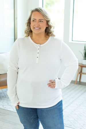 Harper Long Sleeve Thermal Knit Henley - White by Michelle Mae