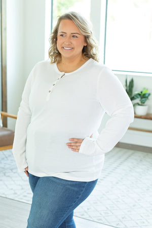 Harper Long Sleeve Thermal Knit Henley - White by Michelle Mae