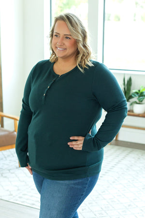 Harper Long Sleeve Thermal Knit Henley - Evergreen by Michelle Mae