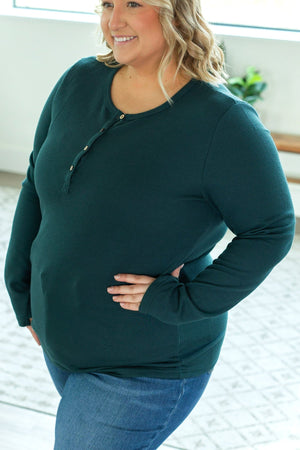 Harper Long Sleeve Thermal Knit Henley - Evergreen by Michelle Mae