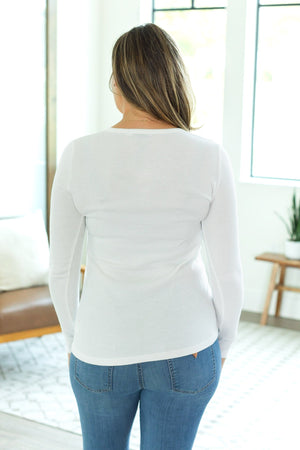 Harper Long Sleeve Thermal Knit Henley - White by Michelle Mae