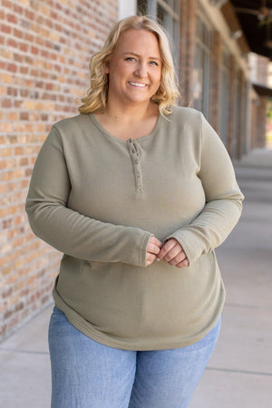 Harper Long Sleeve Thermal Knit Henley - Olive by Michelle Mae