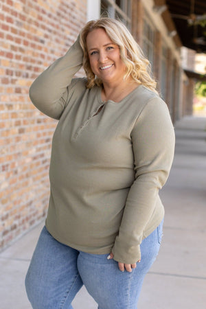 Harper Long Sleeve Thermal Knit Henley - Olive by Michelle Mae