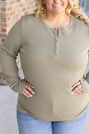 Harper Long Sleeve Thermal Knit Henley - Olive by Michelle Mae