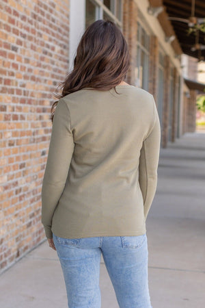 Harper Long Sleeve Thermal Knit Henley - Olive by Michelle Mae