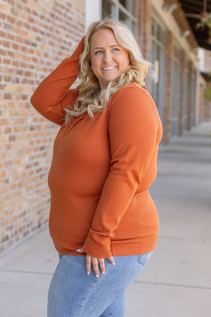 Harper Long Sleeve Thermal Knit Henley - Pumpkin by Michelle Mae