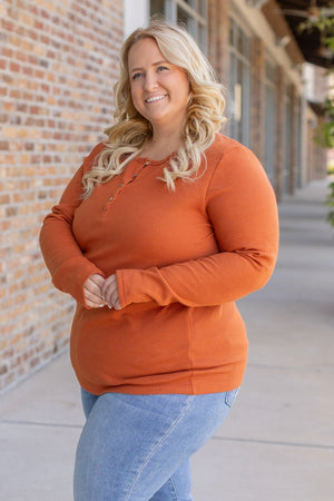 Harper Long Sleeve Thermal Knit Henley - Pumpkin by Michelle Mae