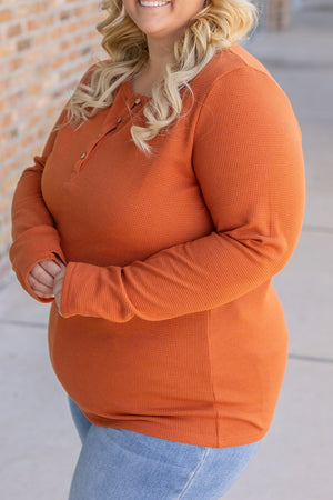 Harper Long Sleeve Thermal Knit Henley - Pumpkin by Michelle Mae