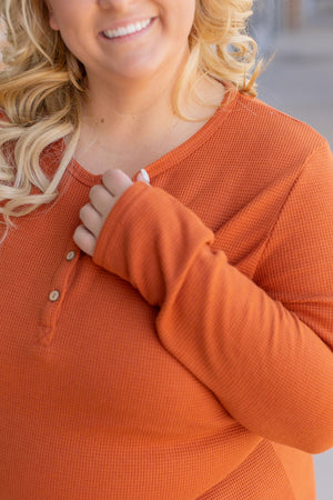 Harper Long Sleeve Thermal Knit Henley - Pumpkin by Michelle Mae