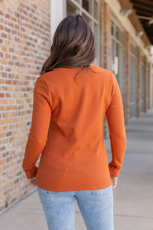 Harper Long Sleeve Thermal Knit Henley - Pumpkin by Michelle Mae