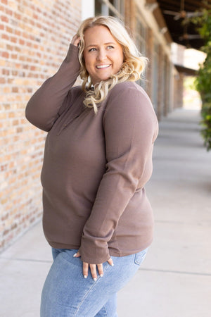 Harper Long Sleeve Thermal Knit Henley - Mocha by Michelle Mae