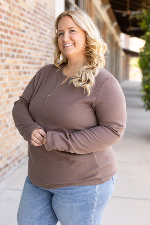 Harper Long Sleeve Thermal Knit Henley - Mocha by Michelle Mae