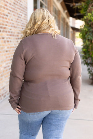 Harper Long Sleeve Thermal Knit Henley - Mocha by Michelle Mae