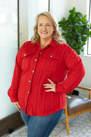 Cable Knit Shacket - Red by Michelle Mae