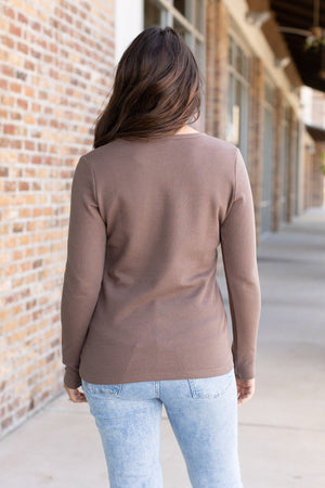 Harper Long Sleeve Thermal Knit Henley - Mocha by Michelle Mae