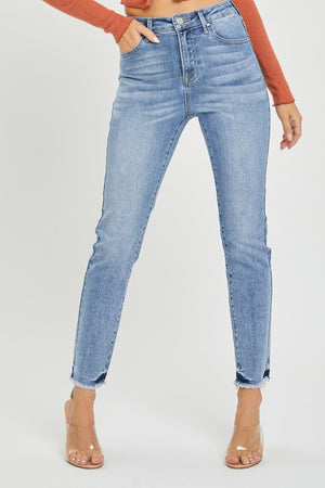 RISEN High Rise Frayed Hem Relaxed Skinny Jeans