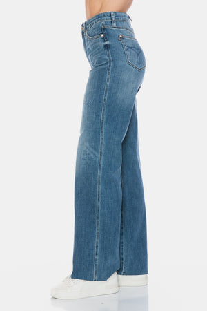 Judy Blue High Waist Tummy Control Cut Raw Hem Straight Leg Jeans (Tall 33" Inseam)