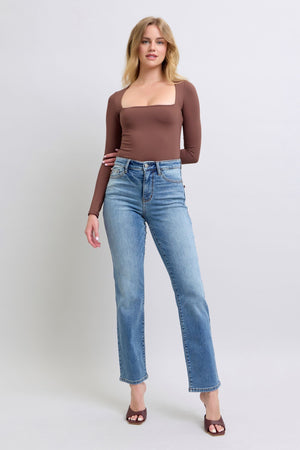 Judy Blue High Waist Vintage Wash Brushed Thermal Straight Leg Jeans