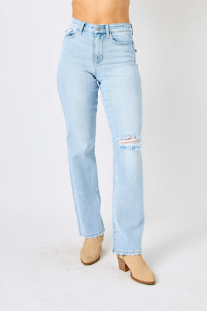 Judy Blue High Waist Front & Back Distressed 90's Straight Leg Jeans