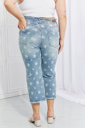 Judy Blue Star Print High Rise Crop Straight Leg Jeans