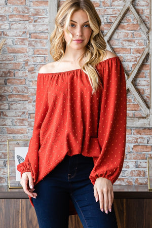 Rust Swiss Dot Off Shoulder Top