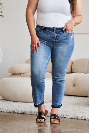 Judy Blue Mid Rise Release Hem Cropped Bootcut Jeans