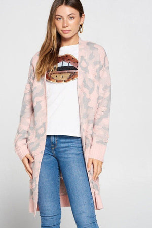 Multi Color Long Sleeve Cardigan - Pink